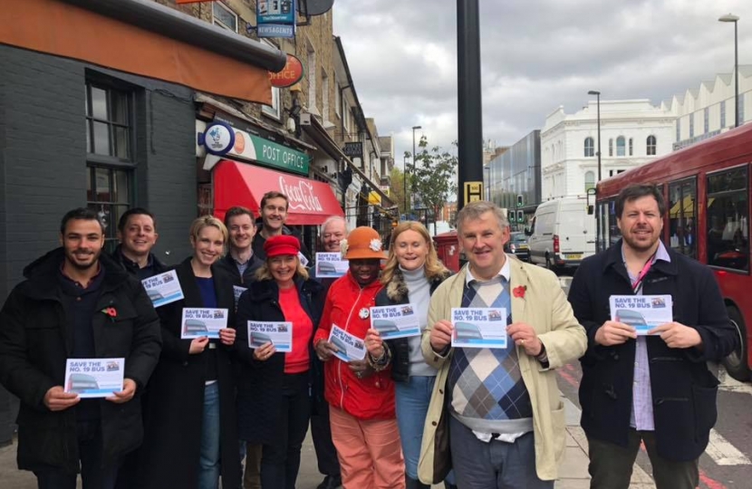 Cllr Louise Calland, Cllr Rhodri Morgan & Cllr Aled Richards Jones campaigning with local residents to save the No. 19 bus